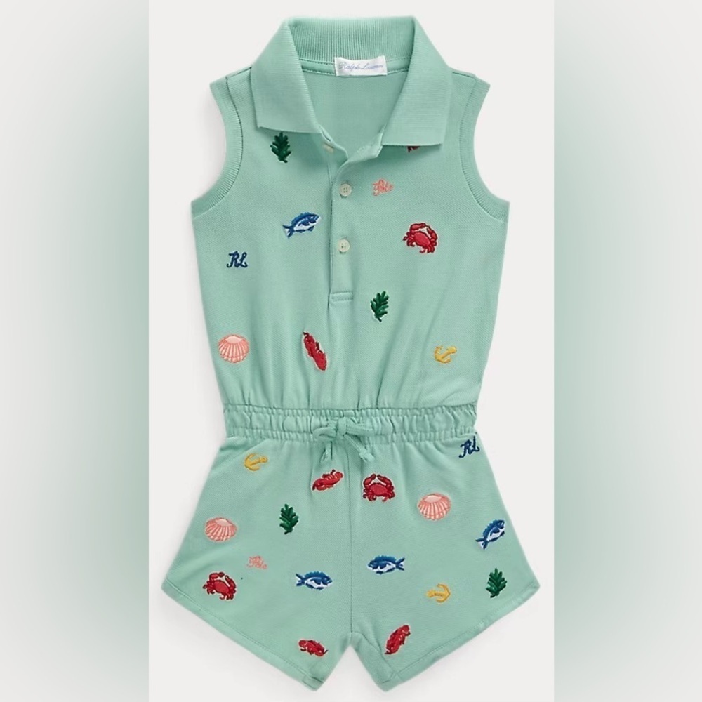 Ralph Lauren Baby Dog Cotton Jersey Tee/ Legging Set & Beach Romper- Size 0-3M - Picture 3 of 12